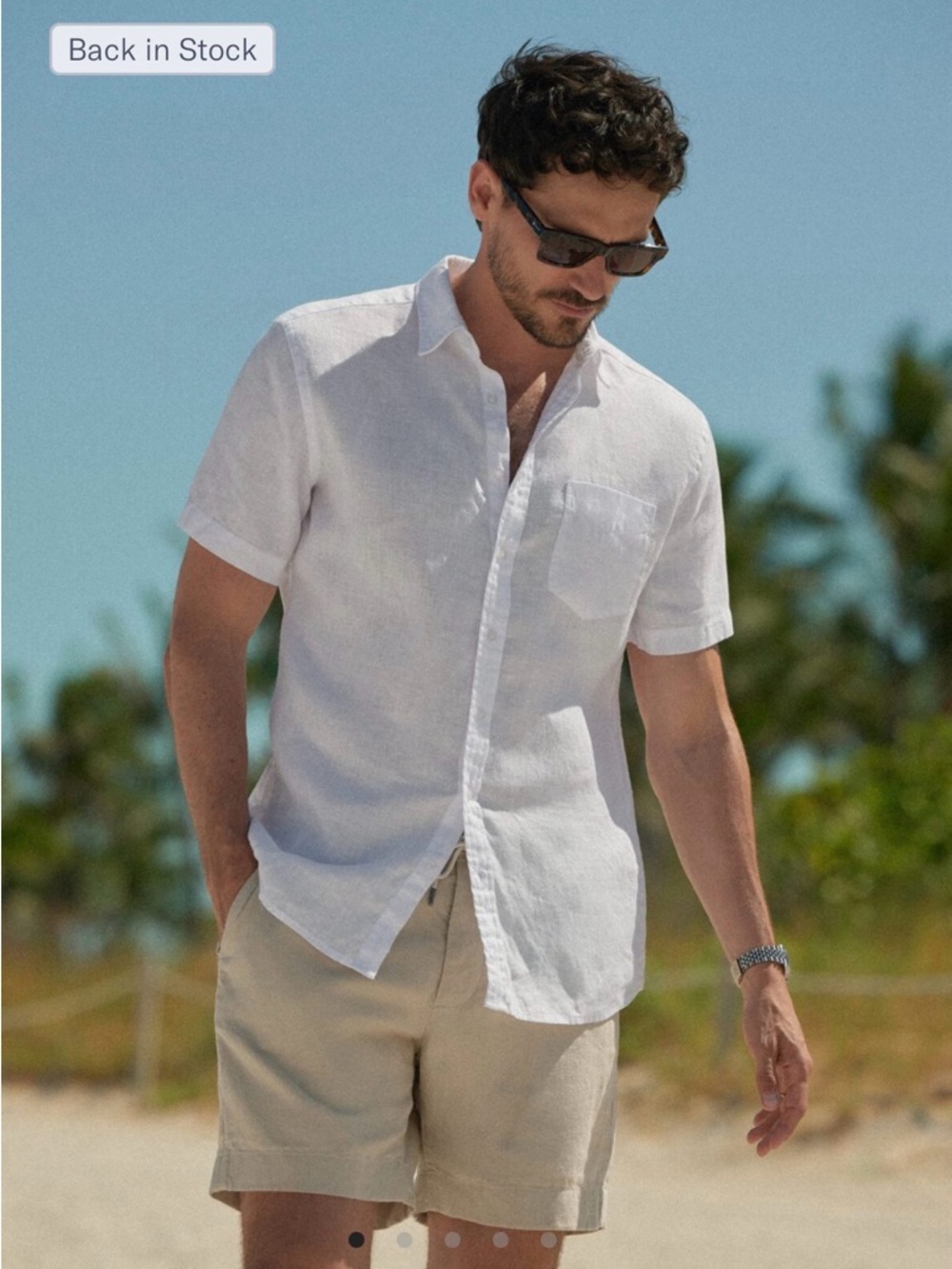 Proper Coth Men's Washed White linen  Short-Sleeve Button-Down Shirt
